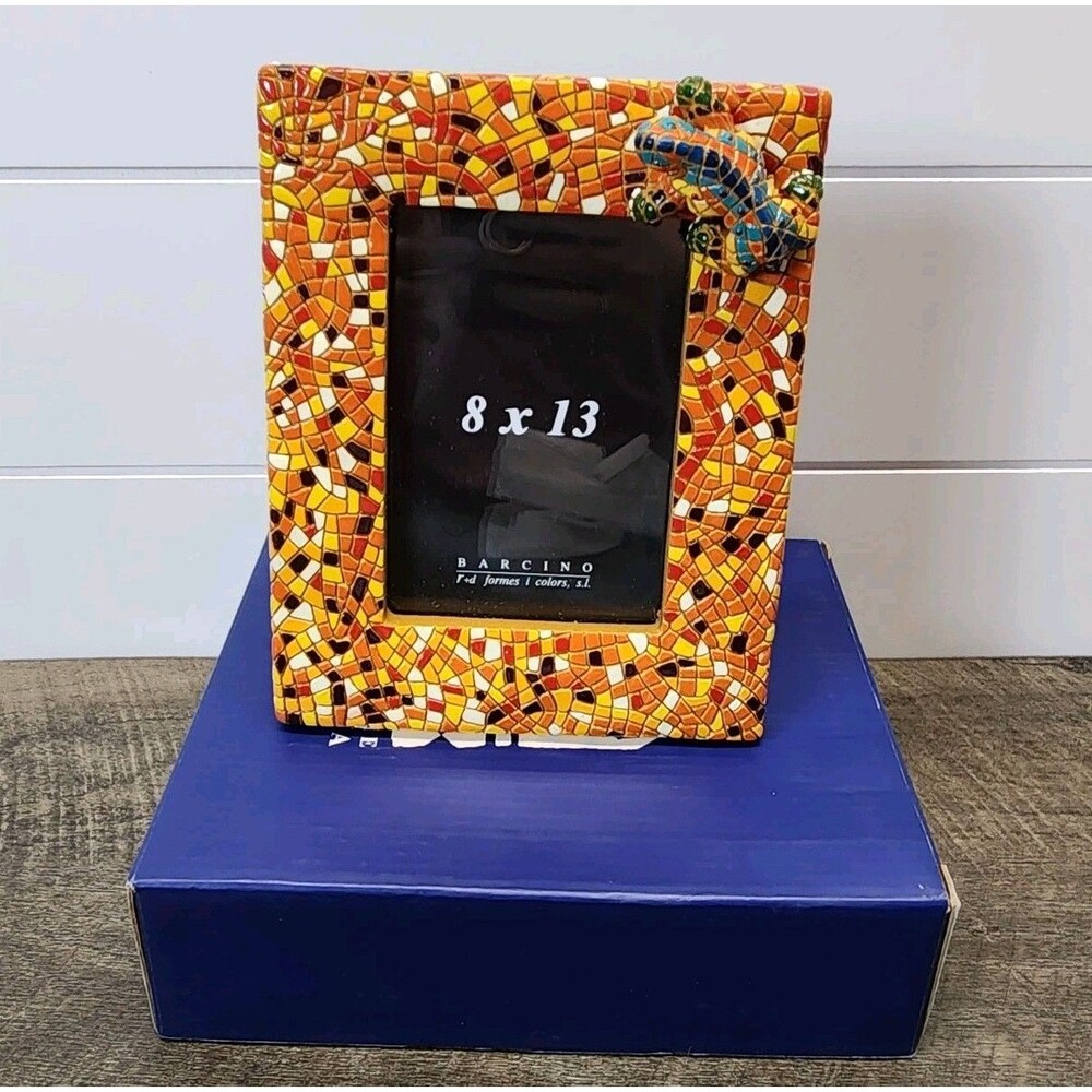 Barcino Designs Colorful Mosaic Gecko Lizard Picture Frame 5.75"x7.25" 3"x4.5"